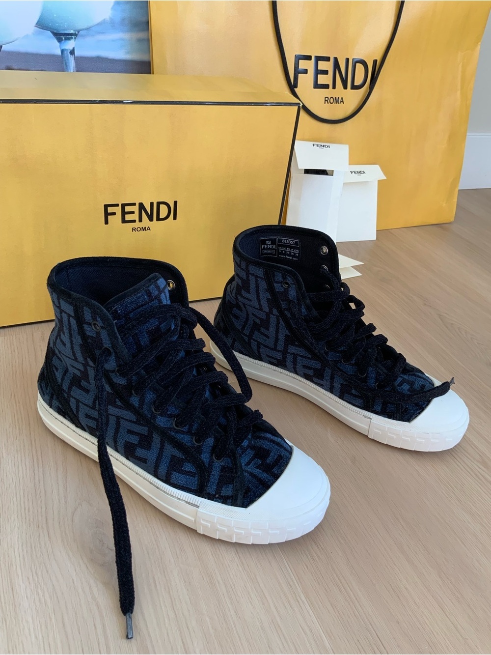 Fendi Women’s High-Top Sneakers in Navy and White